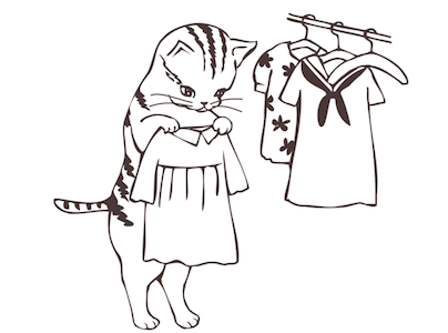 Cat holding a dress