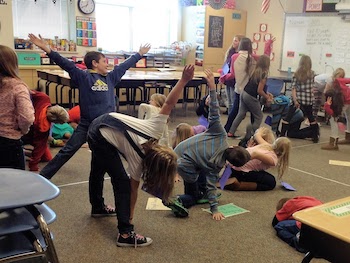 Students interacting while dancing