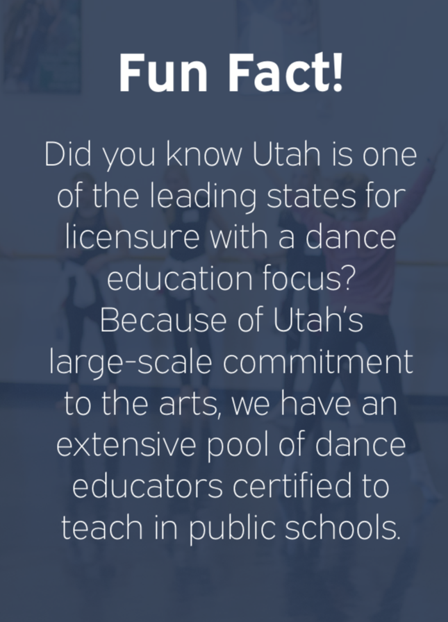 Utah is one of the leading states for licensure with a dance education focus