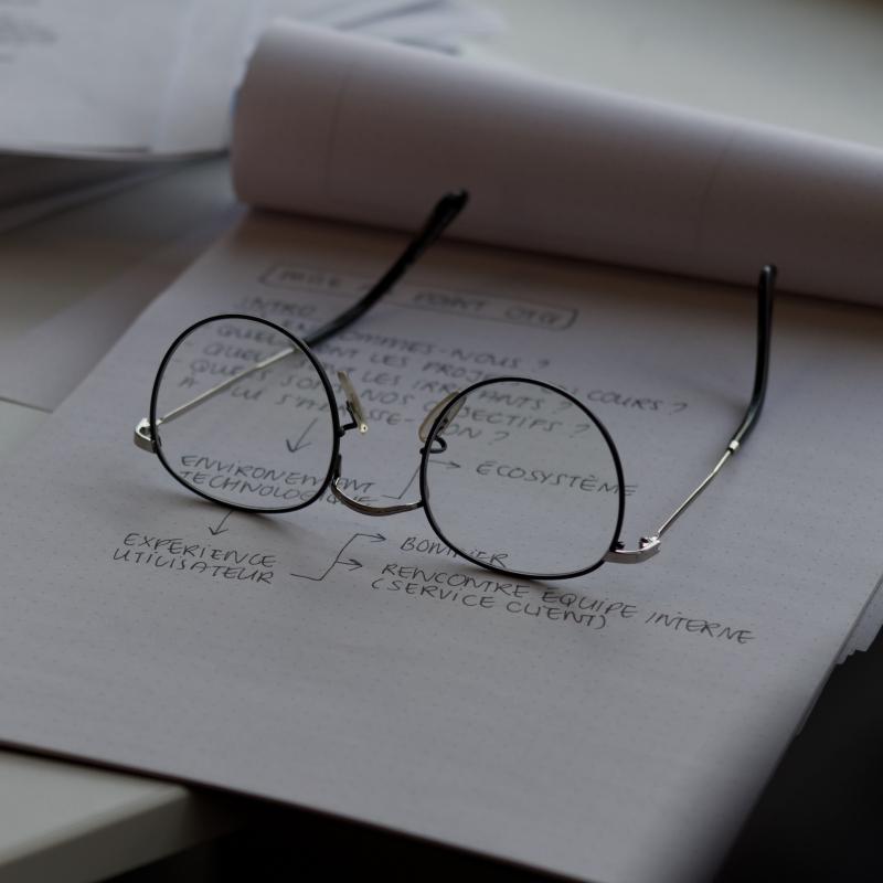 Glasses on a pad of paper