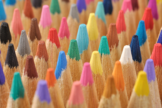 a closeup view of colored pencil tips