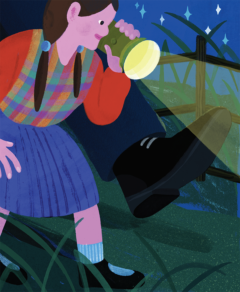 Illustration of a girl holding a flashlight