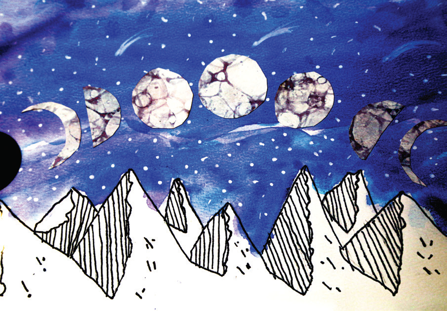 Moon phases over a mountain range
