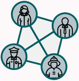 An illustration of four people connected through a web