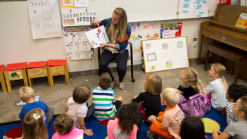 teacher teaching a preschool class