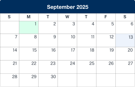 Calendar displaying september 2024