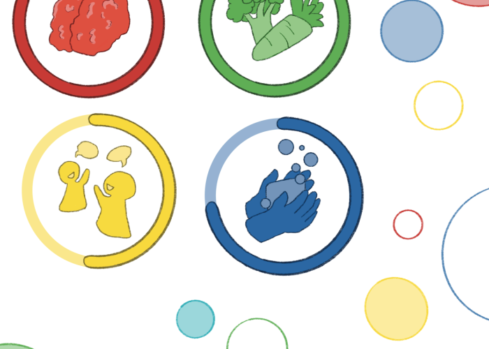Icons representing several healthy habits with progress bars around them