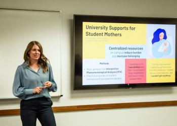 Rhonda Harris presenting her thesis.