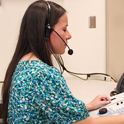 woman wearing headset